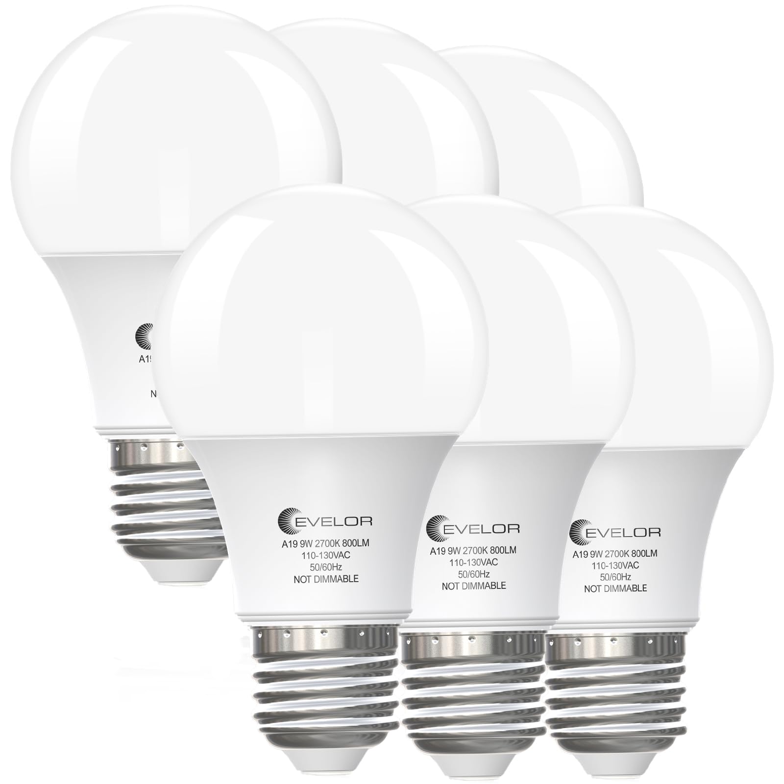6-Pack A19 LED Light Bulbs,60 Watt Equivalent Daylight 5000K with E26 Base,Efficient 9W,800 Lumens Non-Dimmable LED Bulbs,15000 Hours, Ideal for Bedroom Living Room
