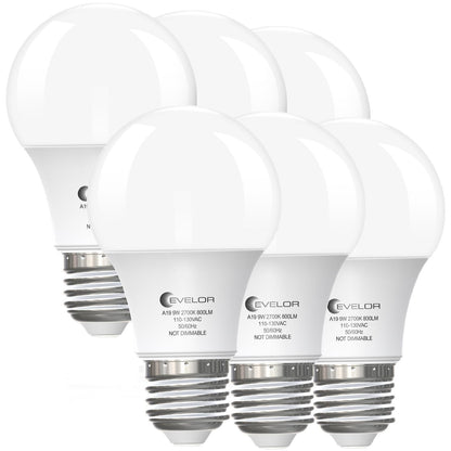 6-Pack A19 LED Light Bulbs,60 Watt Equivalent Daylight 5000K with E26 Base,Efficient 9W,800 Lumens Non-Dimmable LED Bulbs,15000 Hours, Ideal for Bedroom Living Room