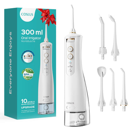 COSLUS Cordless Water Flosser & Dental Pick for Teeth, Braces, Gums Care - Advanced 10 Pressure Settings for Multiple Users, Rechargeable, Portable for Travel, BPA-Free, Black, E40(WFP14)