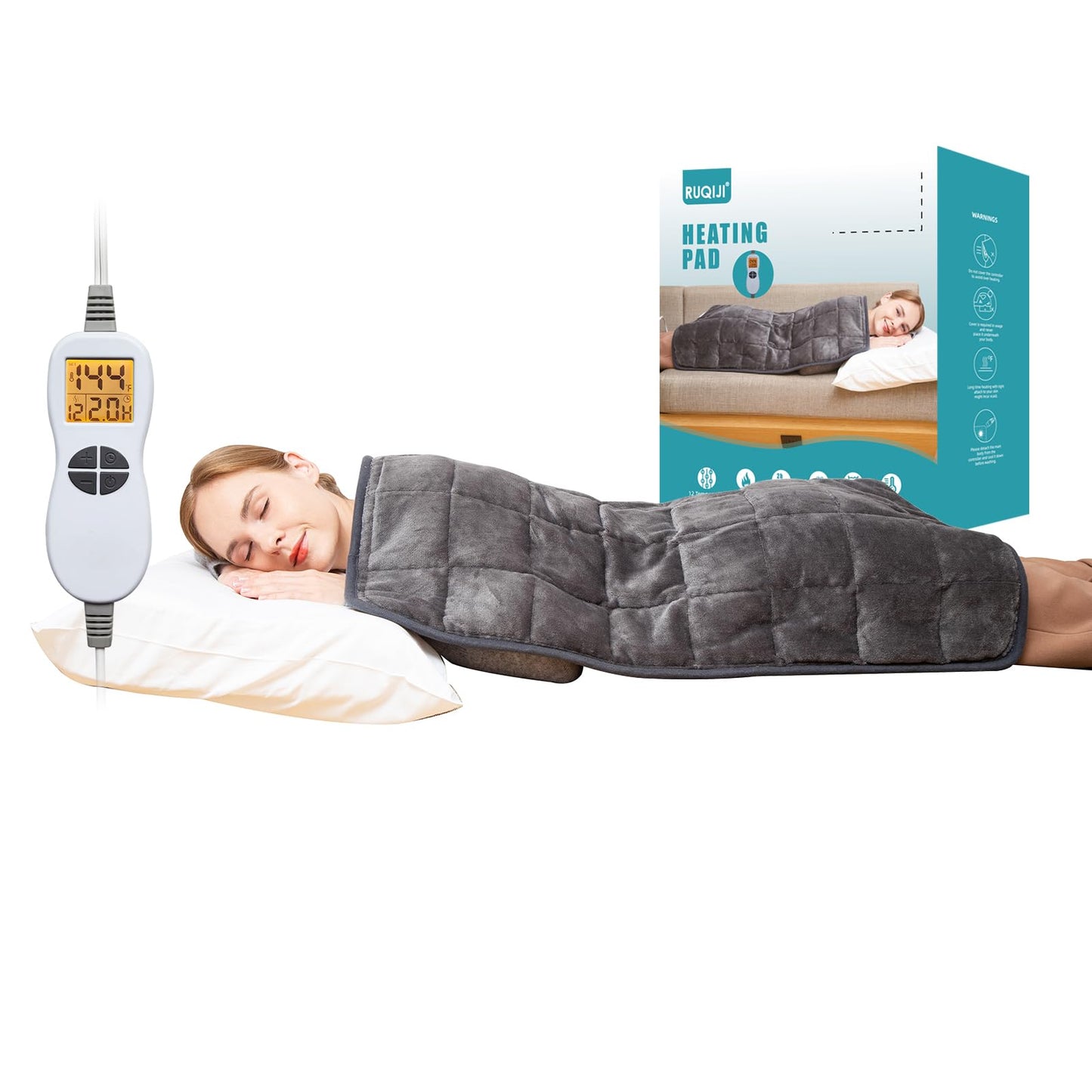 26" x 35" Flannel Neck&Shoulder&Back Heating Pad with 12 Temperature Settings&Countdown Timer, Pain Relief for Back/Neck/Shoulders/Menstrual Pain, Christmas Gifts for Women Men Mom Dad(Light Tan)