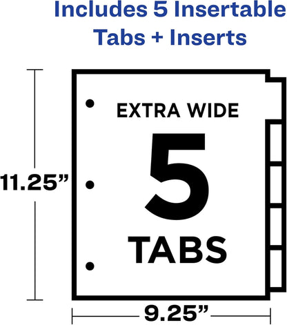 Avery Dividers for 3 Ring Binders, 5 Tab Plastic Binder Dividers, Pockets, Insertable Big Tabs, Multicolor, Extend Beyond Sheet Protectors, 1 Set (11902)