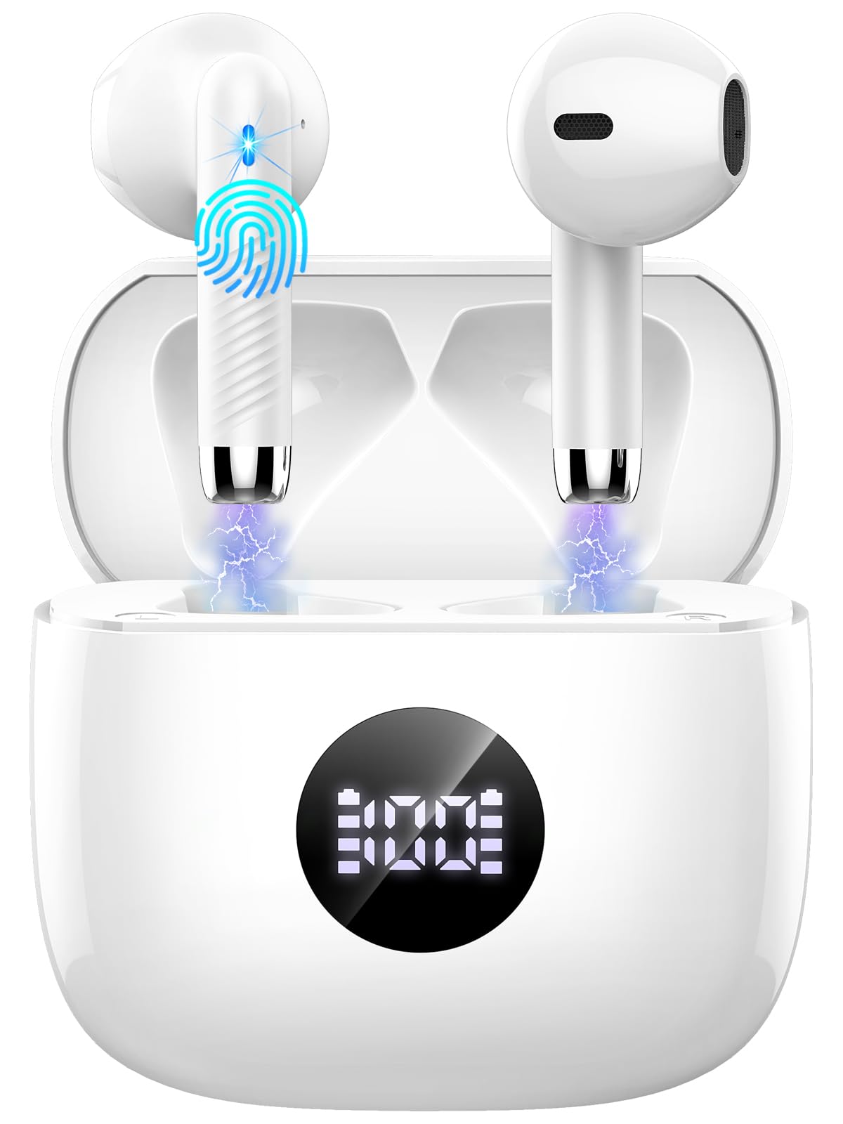 Wireless Earbuds, Bluetooth 5.4 Ear Buds LED Power Display Headphones Bass Stereo, Bluetooth Earbuds in-Ear Noise Cancelling Mic, 40H Playback Mini Case IP7 Waterproof Sports Earphones for Android iOS