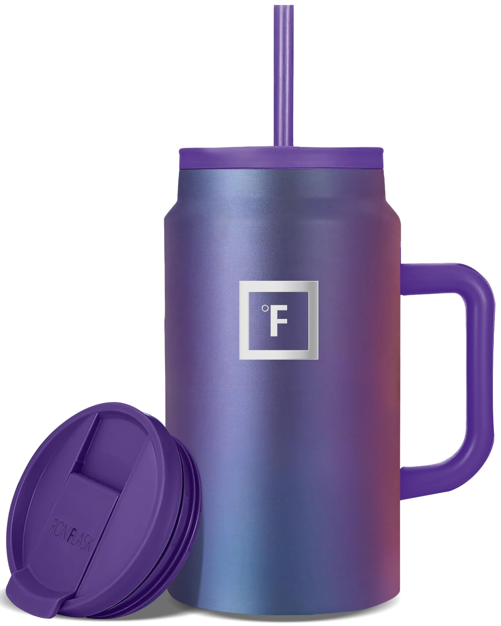 IRON °FLASK Co-Pilot Insulated Mug w/Straw & Flip Cap Lids - Cup Holder Bottle for Hot, Cold Drink - Leak-Proof - Water, Coffee Portable Travel Mug - Aurora, 40 Oz