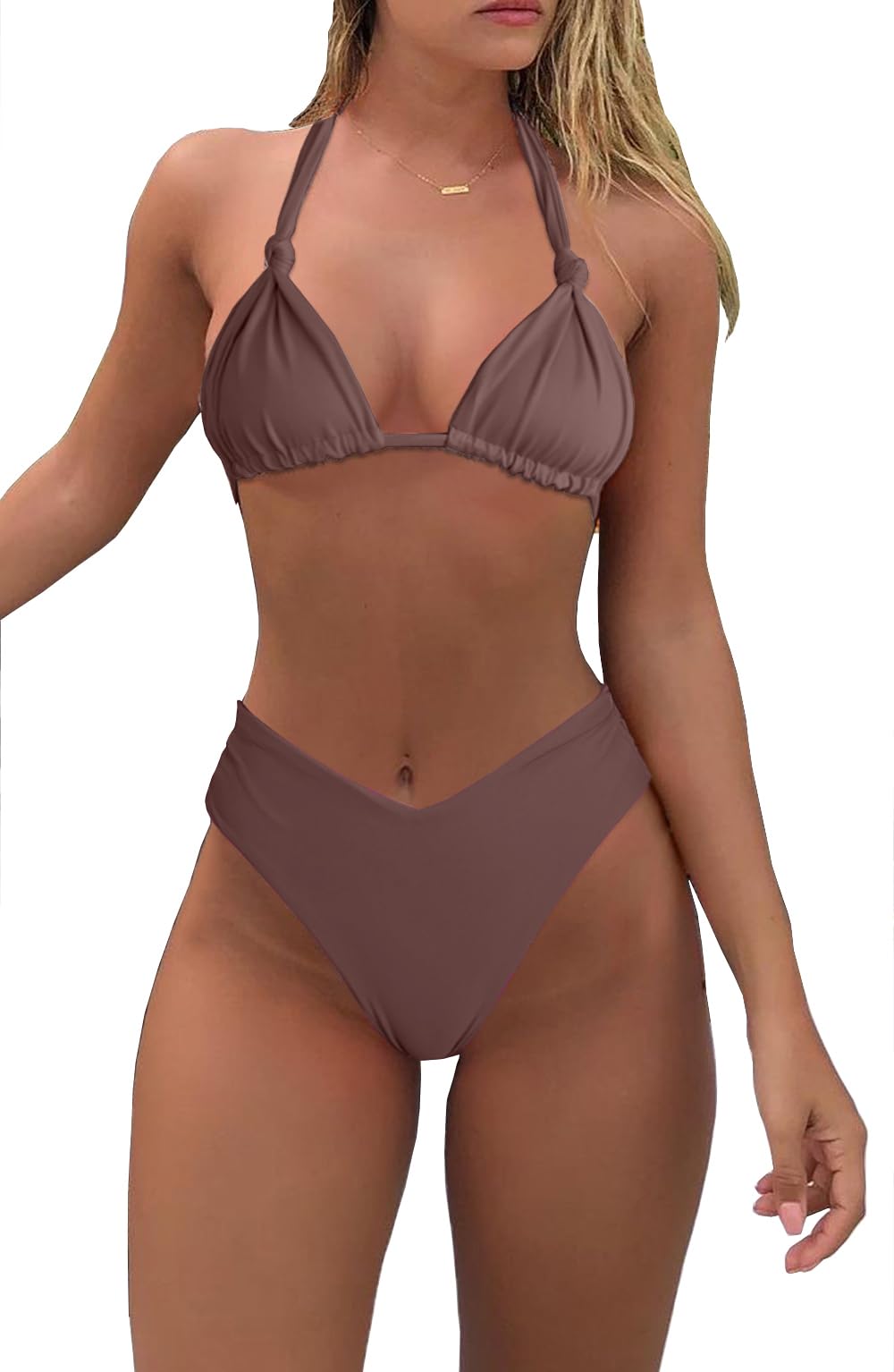 Bikini Sets for Women Sexy Halter Triangle String Bikini Cheeky V Cut High Waisted Thong Swimsuits 2 Piece