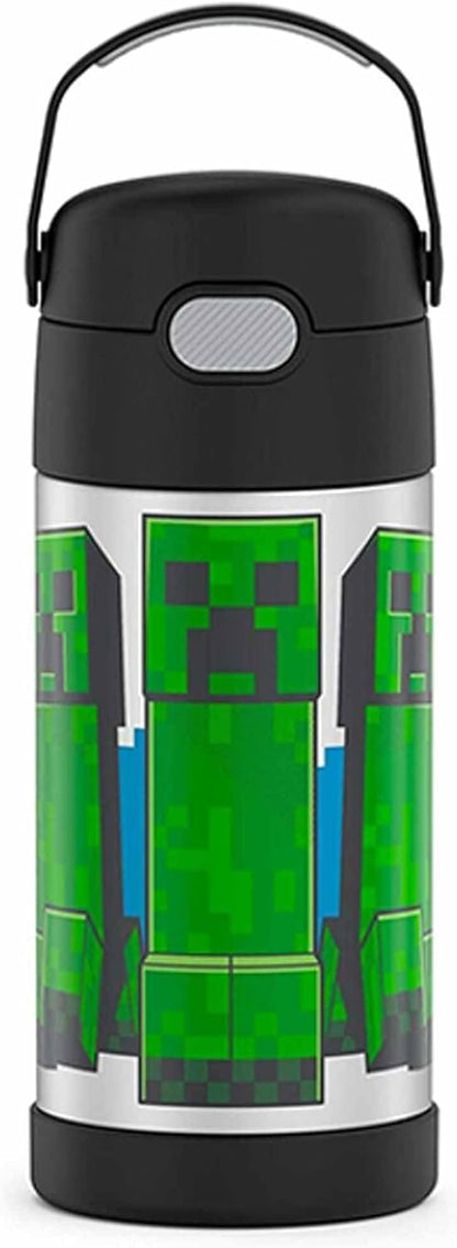 THERMOS FUNTAINER Water Bottle with Straw - 12 Ounce - Kids Stainless Steel Vacuum Insulated Water Bottle with Lid, Minecraft