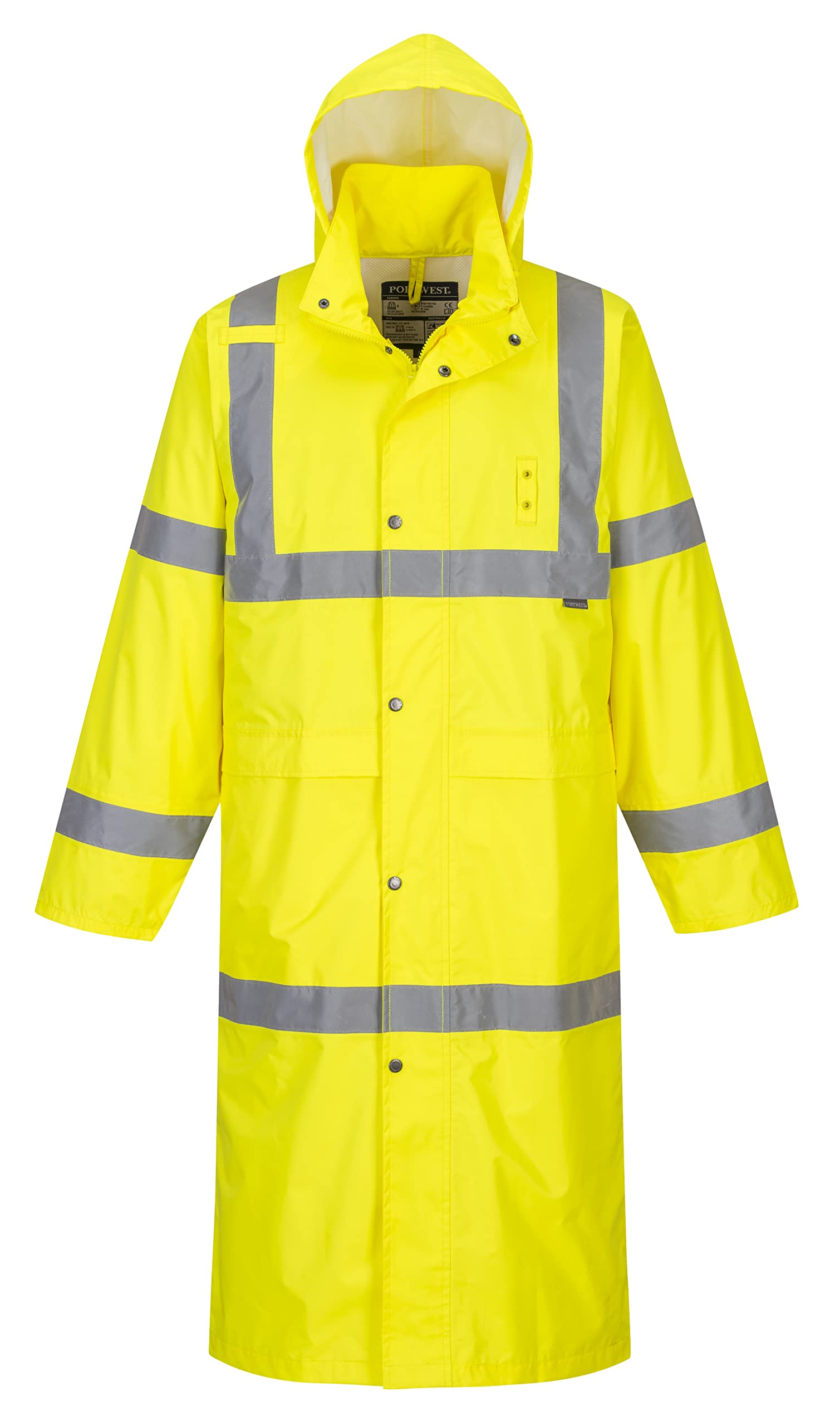 Portwest UH445 Men's Classic Raincoat Waterproof Hi Vis Reflective Long Rain Jacket ANSI Class 3 Yellow