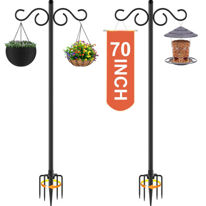 Double Shepherds Hooks for Outdoor,2 Pack 90 Inch Bird Feeder Pole with 5 Prongs Base,Heavy Duty Shepherds Hook,Suitable for Garden in Hanging Flower Basket,Lantern,Bird Nests (90 Inch)