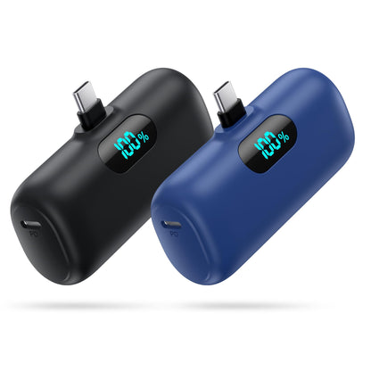 [2-Pack] Mini Portable Charger 5000mAh Power Bank,3A PD USB C Cell Phone Portable Power, LCD Display Battery Pack Compatible with iPhone 16/15/15 plus/15 pro/15 pro Max/Android/Samsung/Moto/LG etc