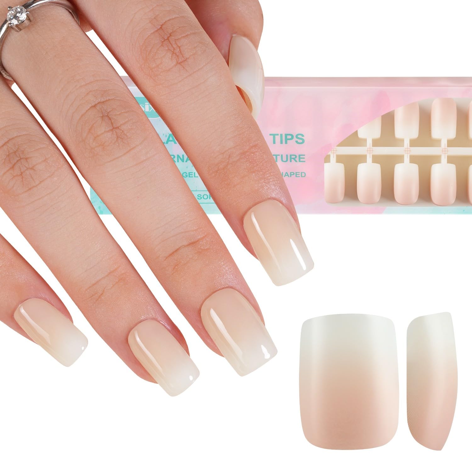 Misssix French Gel Nail Tips, 240Pcs French Tip Press on Nails Long Square Pink, No Need to File Tips Pre-lasting, Fake Nails for Nail Art DIY 15 Sizes