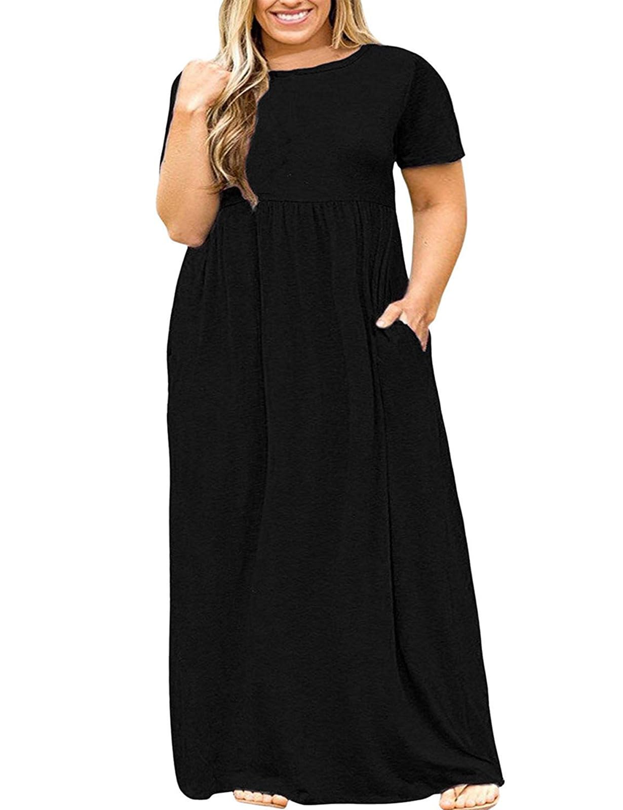Halife Plus Size Dresses for Curvy Women Summer Casual Beach Long Maxi Dress with Pockets