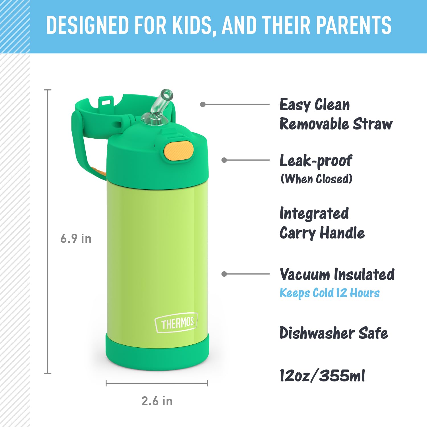 THERMOS FUNTAINER Water Bottle with Straw - 12 Ounce - Kids Stainless Steel Vacuum Insulated Water Bottle with Lid, Mod Flowers