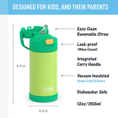 THERMOS FUNTAINER Water Bottle with Straw - 12 Ounce - Kids Stainless Steel Vacuum Insulated Water Bottle with Lid, Mod Flowers