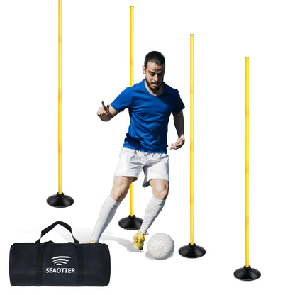 SEAOTTER Soccer Agility Poles Set, 4/6/10 Pcs 6ft Detachable Sports Trainning Speed Poles Slalom Poles with Rubber Base, Agility Training Equipment for Football, Rugby, Basketball, Indoor & Outdoor