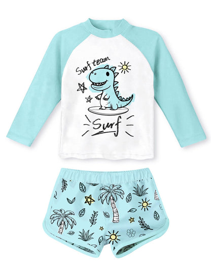Vogseek 4-10T Girls Rashguard 2 Pieces Long Sleeve Swimsuit Swimwear with Shorts