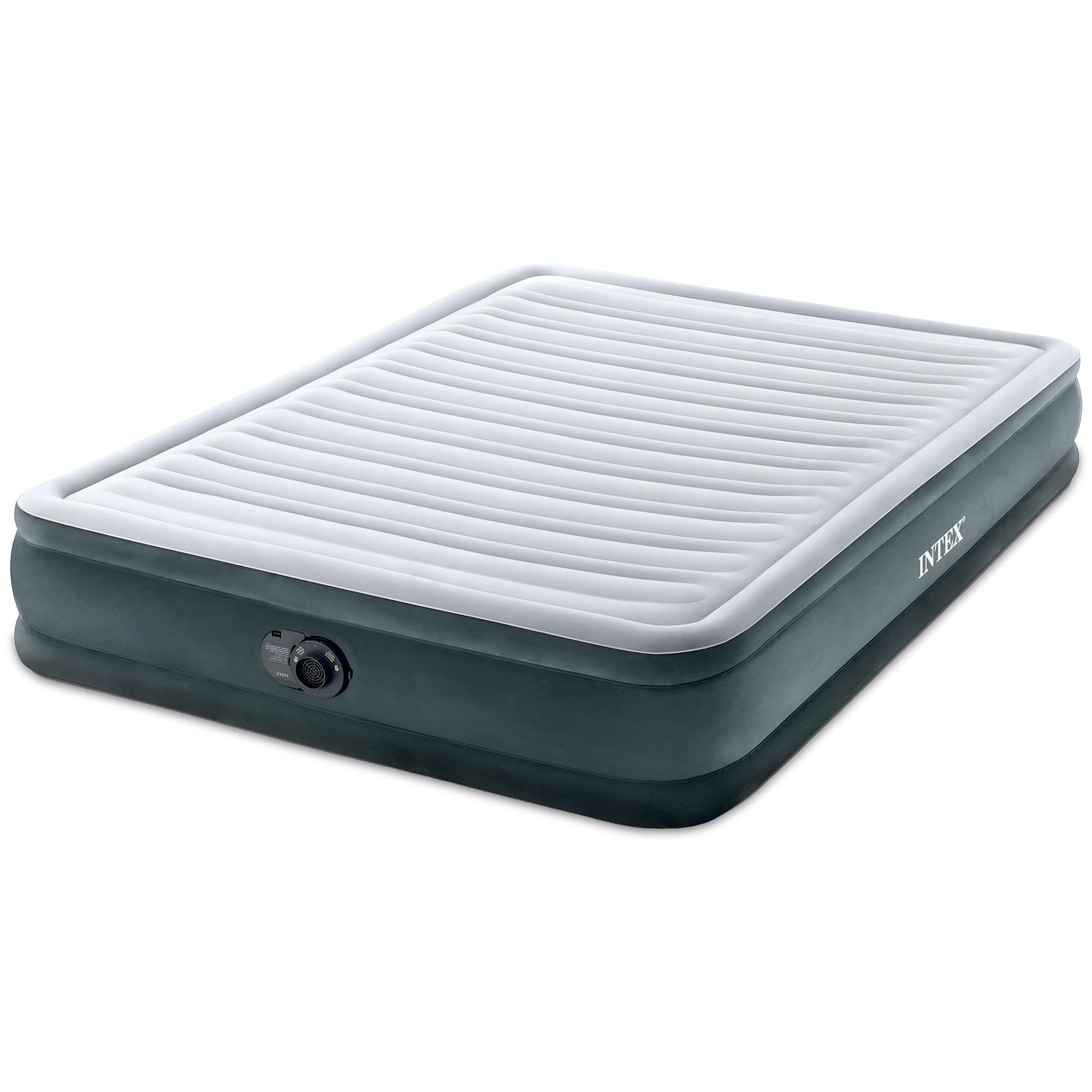 Intex 64417ED 22in Queen Dura-Beam Comfort Plush High-Rise Inflatable Air Mattress with Built in Pump for Travel and Camping, 600lb Weight Capacity