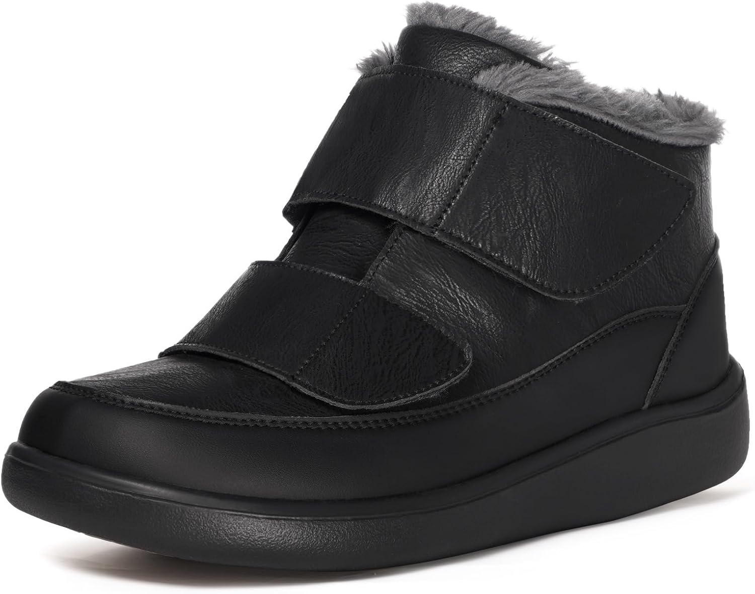 Hsyooes Diabetic Boots for Men Wide Width Winter Snow Boots Adjustable Straps Anti-slip Water Resistant Winter Shoes Warm Fur Lining Diabetic Shoes for Swollen Feet