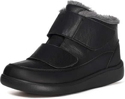 Hsyooes Diabetic Boots for Men Wide Width Winter Snow Boots Adjustable Straps Anti-slip Water Resistant Winter Shoes Warm Fur Lining Diabetic Shoes for Swollen Feet