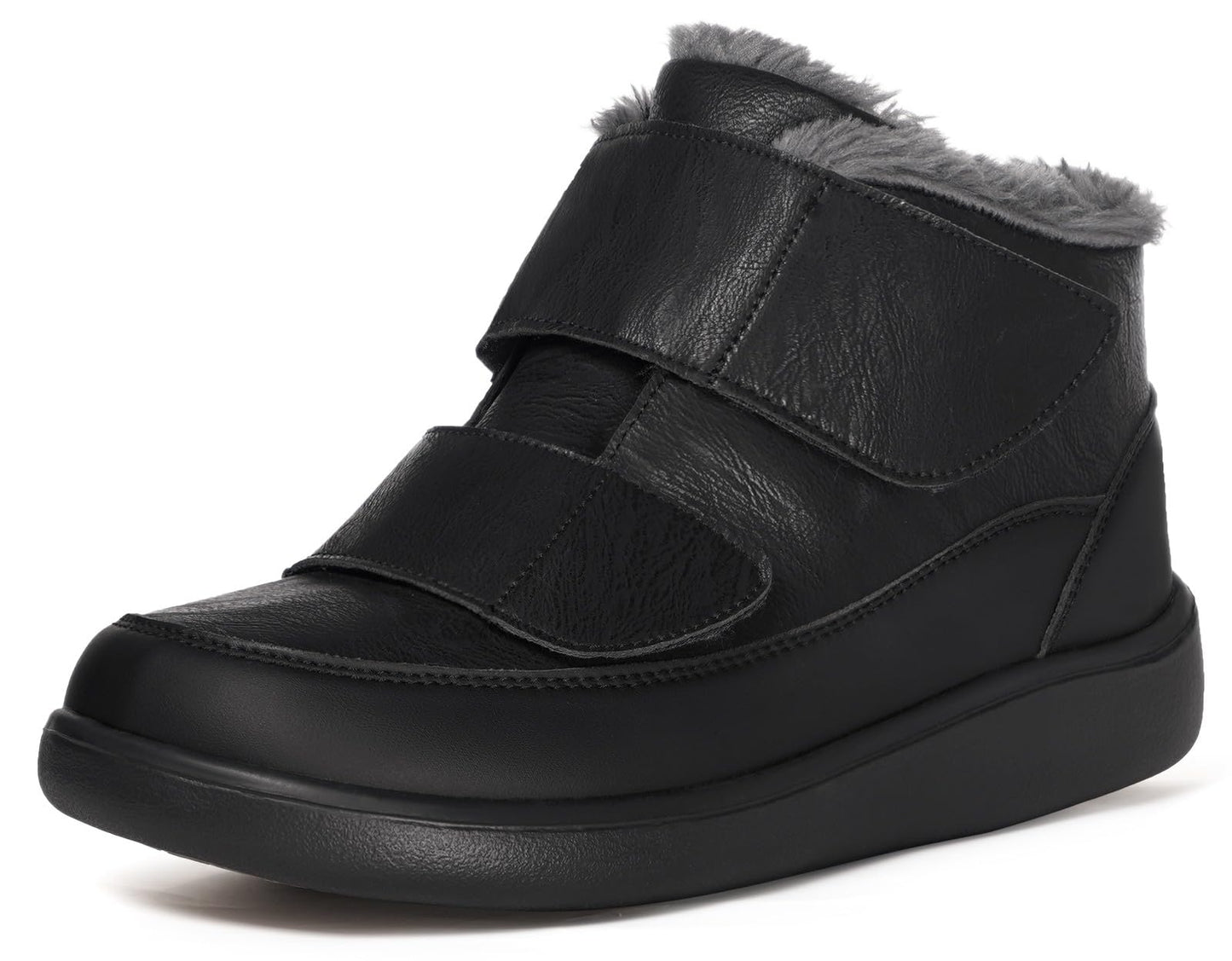 Hsyooes Diabetic Boots for Men Wide Width Winter Snow Boots Adjustable Straps Anti-slip Water Resistant Winter Shoes Warm Fur Lining Diabetic Shoes for Swollen Feet