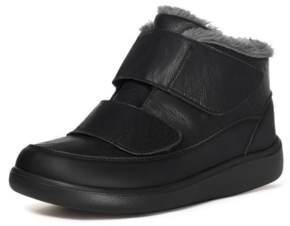 Hsyooes Diabetic Boots for Men Wide Width Winter Snow Boots Adjustable Straps Anti-slip Water Resistant Winter Shoes Warm Fur Lining Diabetic Shoes for Swollen Feet