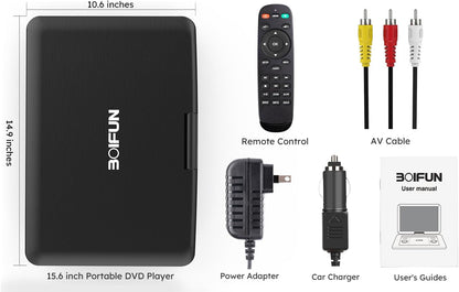 17.5"" Portable DVD Player with 15.6"" Large HD Screen, 6 Hours Rechargeable Battery, Support USB/SD Card/Sync TV and Multiple Disc Formats, High Volume Speaker, Black