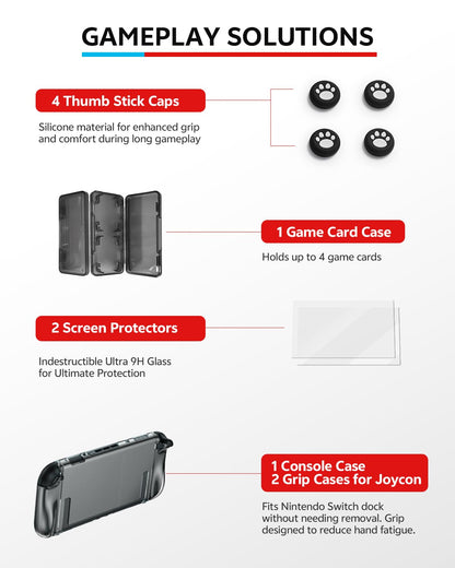 Switch 2 Pro Controllers Accessories Bundle for Nintendo 17-in-1: Carrying Case, Screen Protector, Thumb Grip for Joycon, Dockable Console Protective Cover Shell, Steering Wheel, 2025 Switch2 Game Kit