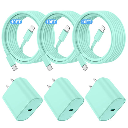 Essri i Phone Charger Fast Charging 10 FT, 3-Pack 20W PD USB C Charger Block with iPhone 14 13 Charging Cable 10 Foot, Compatible with iPhone 14 Pro/13Pro Max/12/11Pro/Mini - White