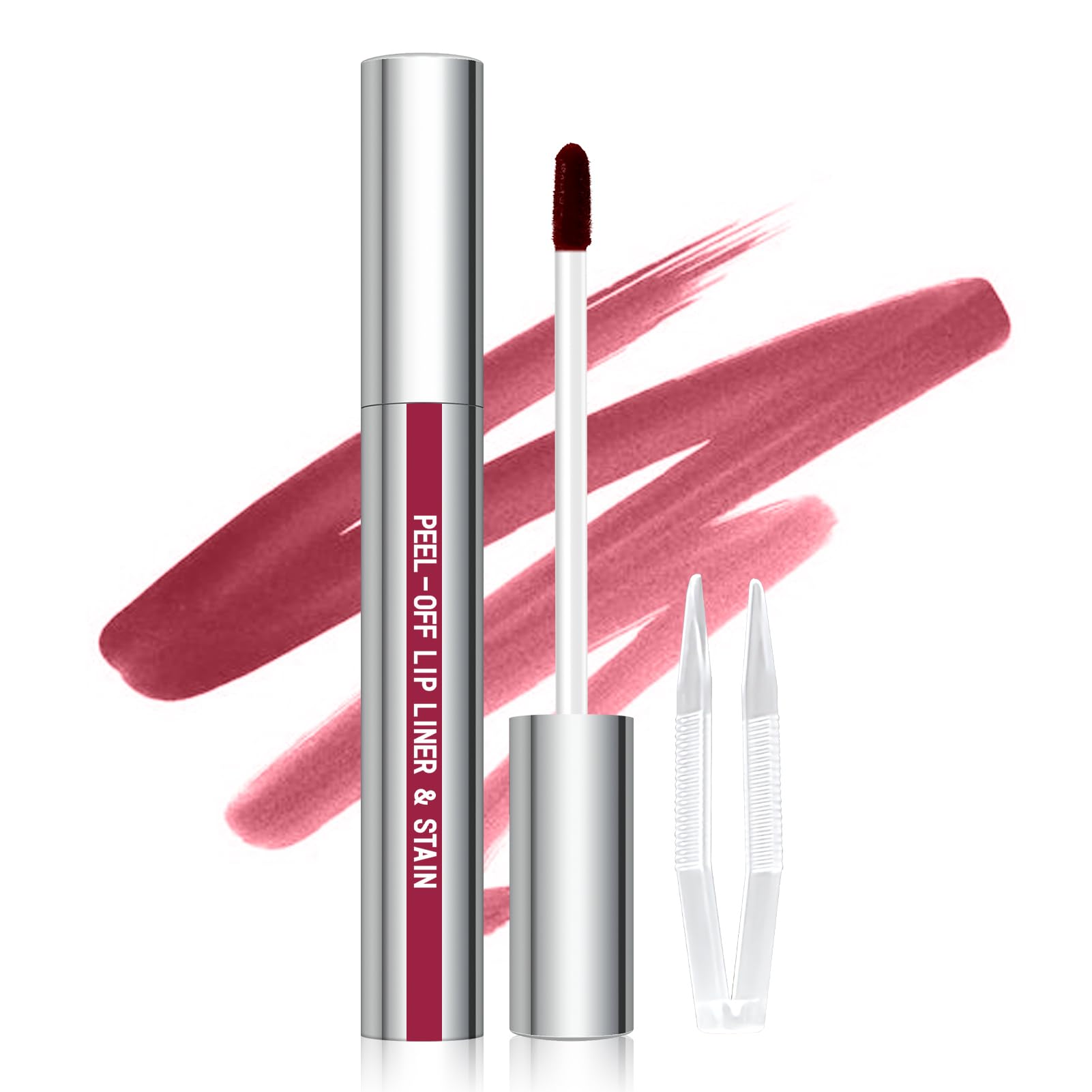 Cilrofelr Peel Off Lip Liner Stain, Long Wear Tattoo Lip Liner with Tweezer, Peel Off Lip Stain with Matte Finish, Long Lasting, Waterproof, Transfer-proof, Highly Pigmented Color (Rose)