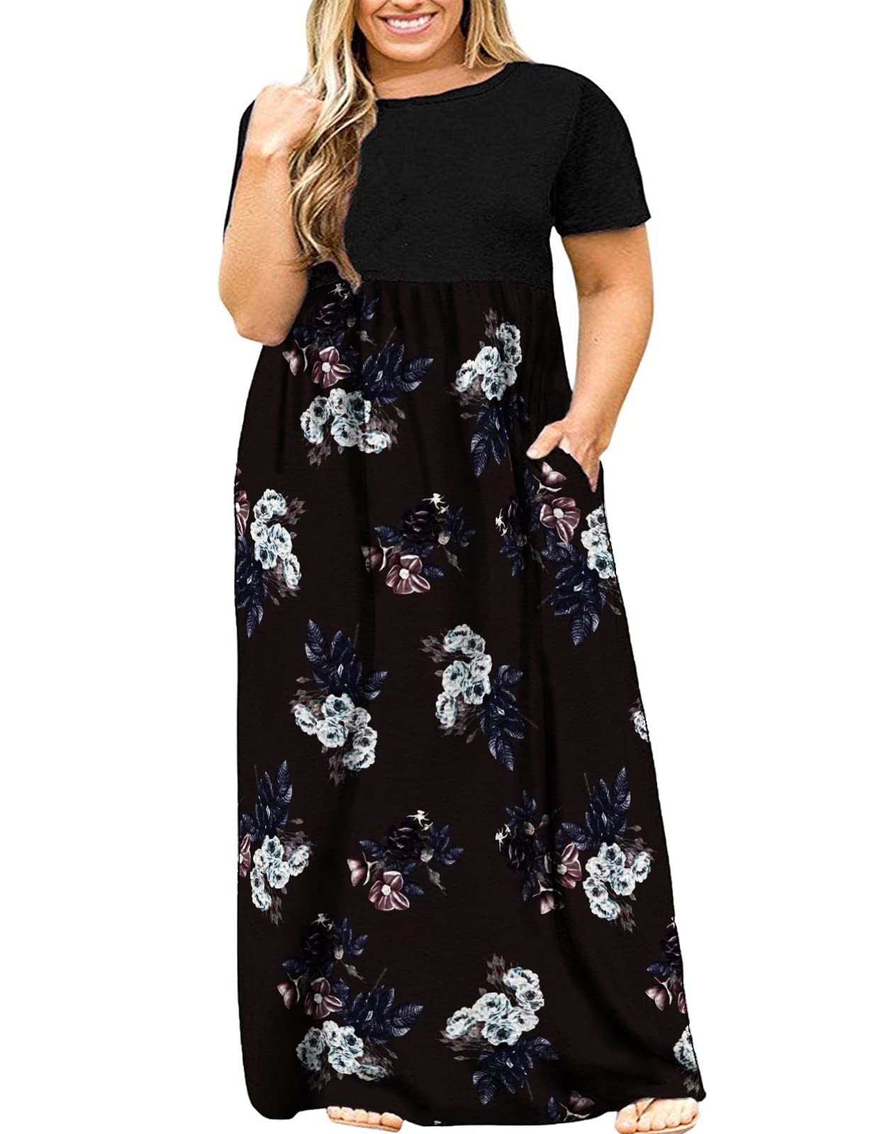 Halife Plus Size Dresses for Curvy Women Summer Casual Beach Long Maxi Dress with Pockets