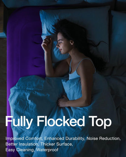 CHILLSUN Air Mattress Queen With Built in Pump - Upgraded Blow Up Bed,2 Mins Quick Self Inflatable and Deflate, 18"/650lbs Max, Strong Support, Flocked Top, Puncture Resistant, for Camping,Home,Guests