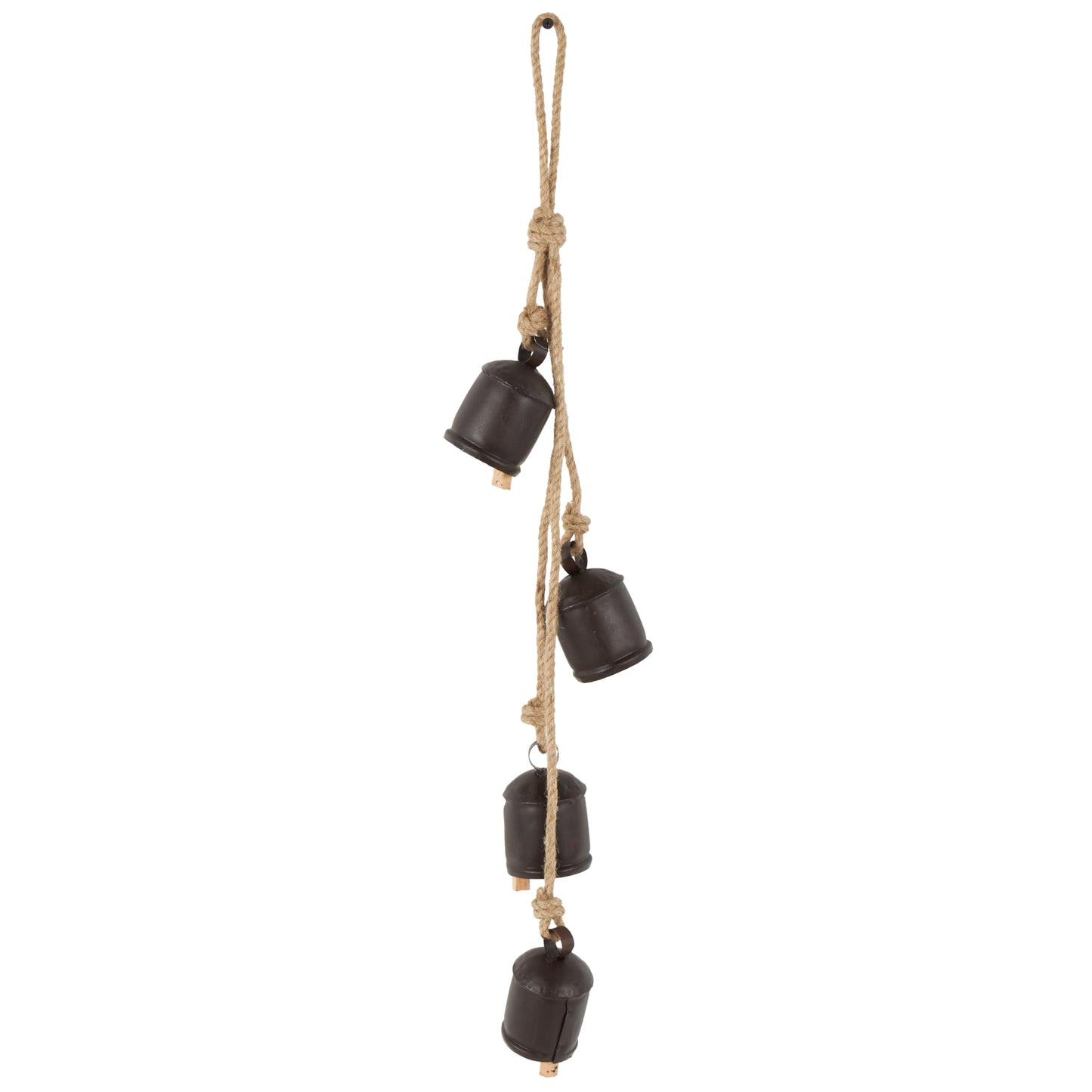 Deco 79 Gold Metal Tibetan Inspired Decorative Giant XL Cow Bells with Jute Hanging Rope, Set of 3 10",8",6"H - Cylindrical