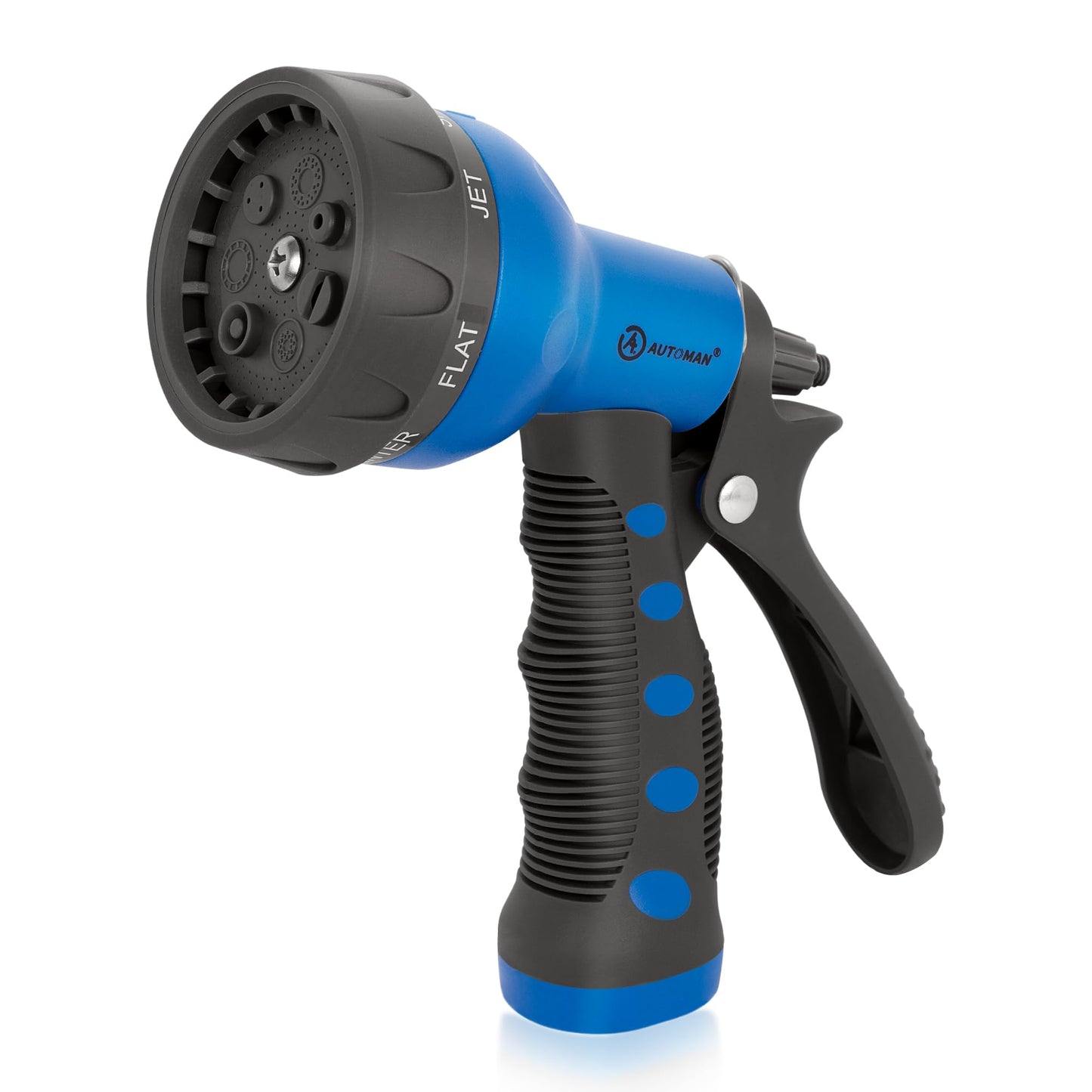 AUTOMAN-Garden-Hose-Nozzle, ABS Water Spray Nozzle with 7 Adjustable Watering Patterns, Slip Resistant for Watering Plants, Lawn& Garden, Washing Cars, Cleaning, Showering Pets & Outdoor Fun.