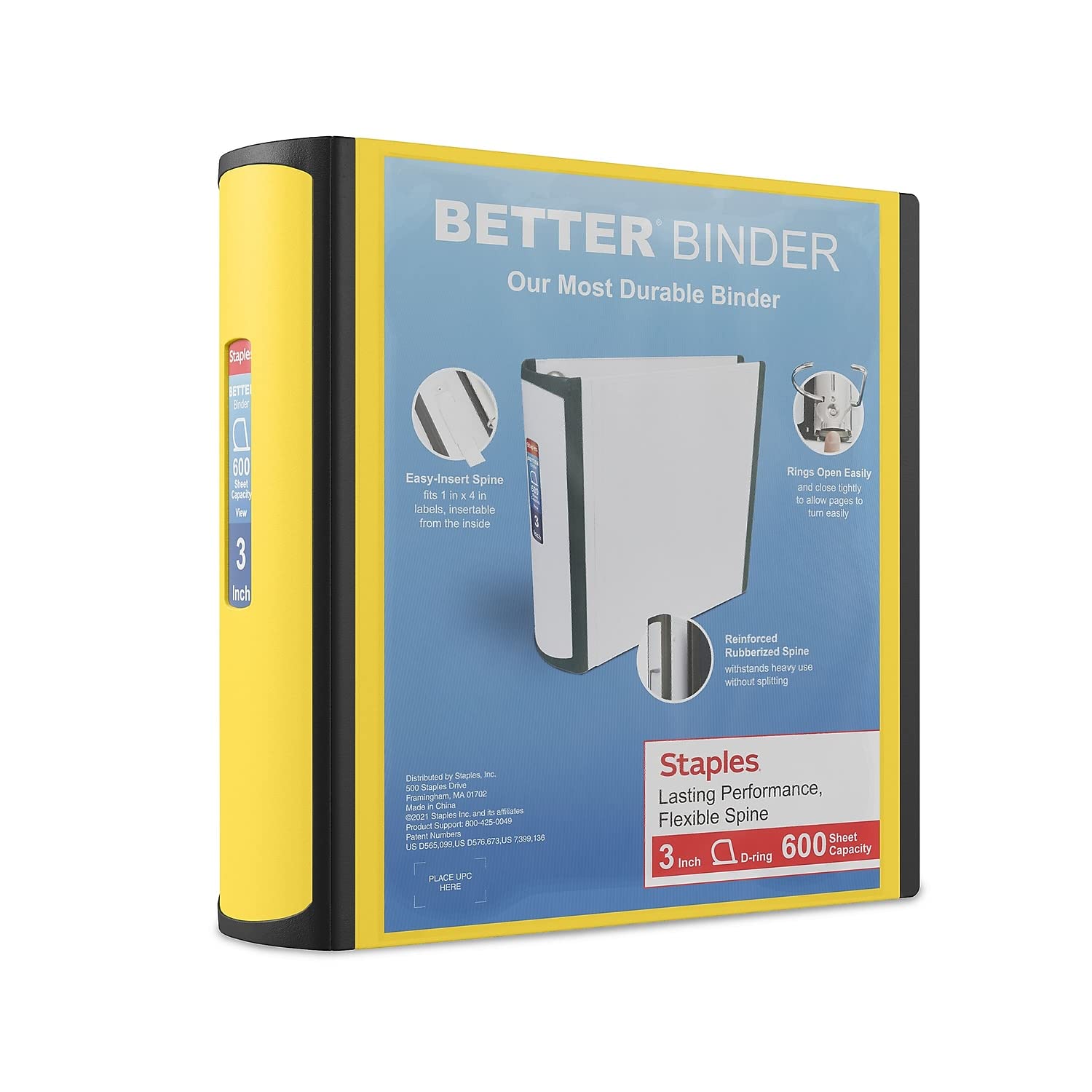 STAPLES 3 Inch BetterView Binder with D-Rings (Teal)