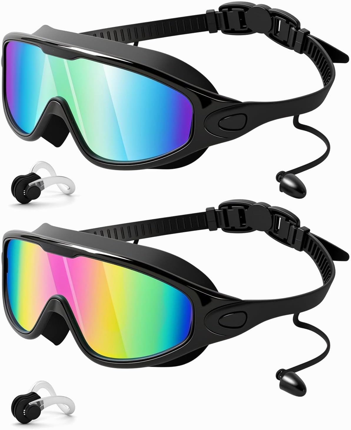 Rantizon Swim Goggles 2 Pack, Wide View Anti Fog&UV Swimming Goggles for Audlt, No Leaking Summer Gifts for Men Women Kid