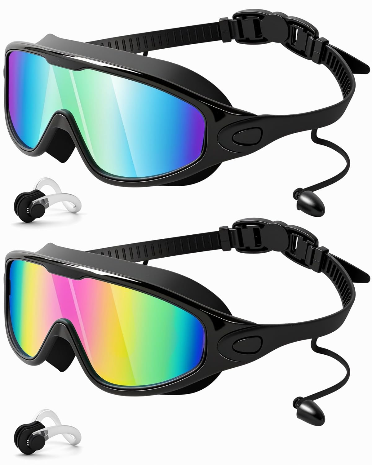 Rantizon Swim Goggles 2 Pack, Wide View Anti Fog&UV Swimming Goggles for Audlt, No Leaking Summer Gifts for Men Women Kid