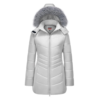 WULFUL Women's Winter Coats Long Warm Thicken Puffer Jackets Outwear With Removable Fur Hood