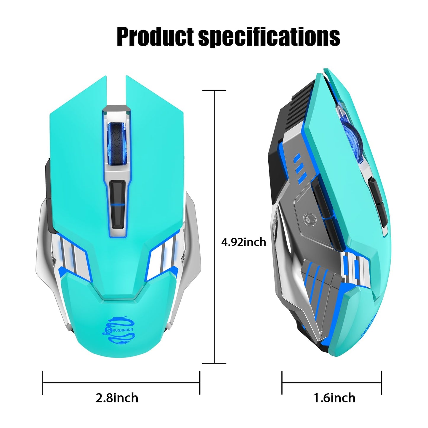Bluetooth Gaming Mouse, RGB Rechargeable USB Wireless Mouse, Quiet Click, LED Backlit, Ergonomic, with Side Button, 6 Button, DPI Adjustable, Computer Mice for Laptop PC MacBook Chromebook - Grey