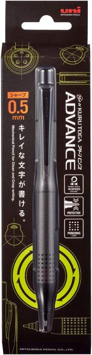 Uni Kurutoga Advance Upgrade Model 0.5mm Mechanical Pencil, Gun Metallic Body (M510301P.43), Black