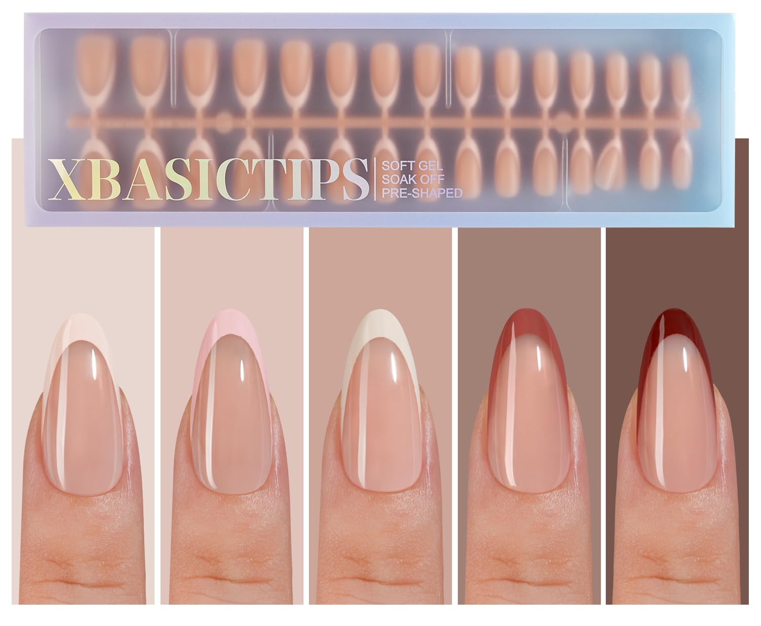 Misssix XBASICTIPS French Tip Press On Nails, 150 Pcs Short Square French Gel Nail Tips, Soft Gel Pre-shaped No File Need Fake Nails for Nail Art DIY Extension Designs, 15 Sizes