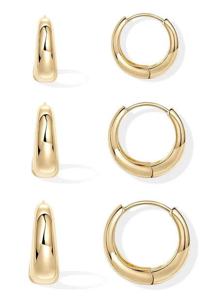 Inerney Gold Huggie Hoop Earrings Set for Women, Dainty Small Sterling Silver Earring Stacks Hypoallergenic Jewelry for Multiple Piercings, Trendy Twisted Cute Cartilage Hoops Birthstone Gift 3 Pairs
