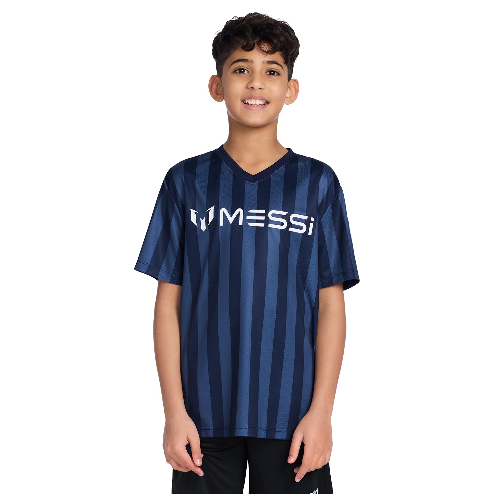 Boys' Lifestyle Short Sleeve Top, Loose-fit V-Neck Shirt with Logo, Comfortable