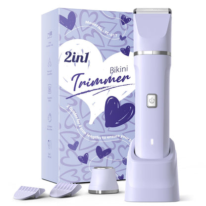 Bikini Trimmer for Women - Painless Electric Razors for Silk Skin,Cordless Body Shaver for Trip,Replaceable Lady Facial Razor, IPX7 Waterproof&Easy Cleaning, Ceramic Blade, USB Charge Dock Pink