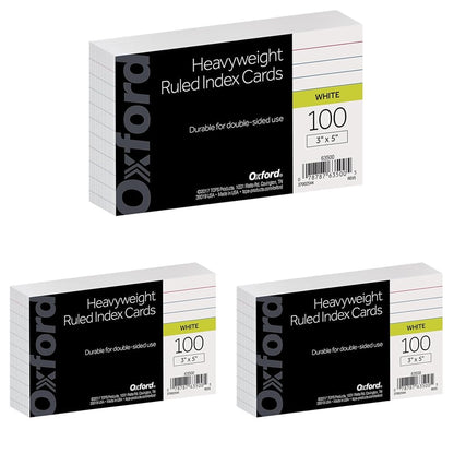 Oxford Heavyweight Ruled Index Cards, 3" x 5", White, 100 Per Pack (63500)