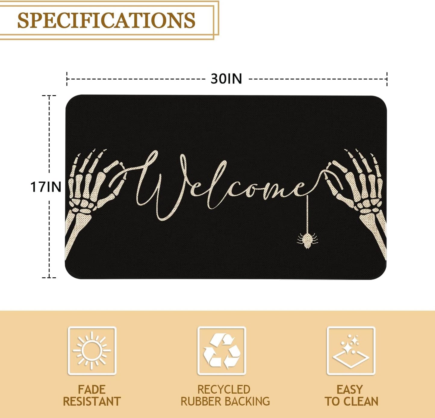 Roszwtit Halloween Door Mat 30 X 17 Inch Halloween Skull Doormat Indoor Outdoor Entrance Floor Mat Non Slip Halloween Decor Rubber Welcome Mats