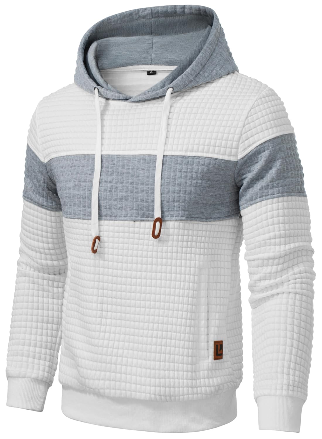 Men’s Sweatshirts Long Sleeve Pullover Patchwork Plaid Jacquard Hoodie Casual Drawstring Hoody Top