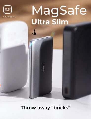 LISEN 0.3‘’ Ultra Slim MagSafe Portable Charger iPhone,Alloy 5,000mAh Wireless Card Slim MagSafe Battery Pack,Essential Phone Accessories,Magnetic Power Bank for iPhone 16e Pro Max/15/14/13/12,Glacier