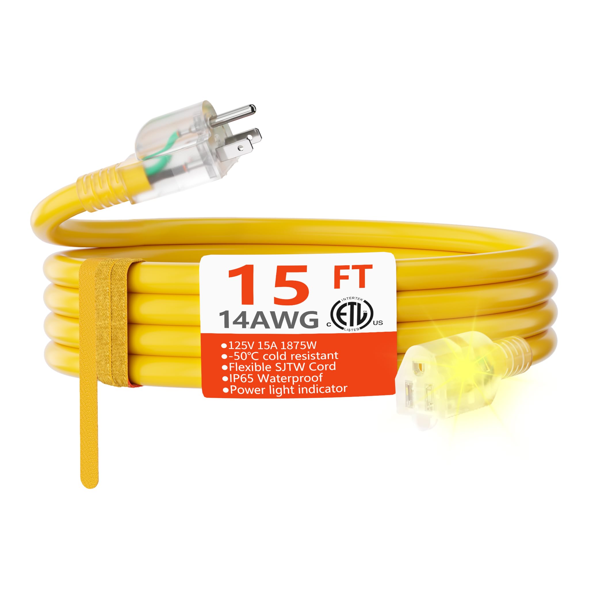 HUANCHAIN Indoor Outdoor Black Extension Cord 50 ft Waterproof, 16/3 Gauge Flexible Resistant Appliance Extension Cord Outside, 13A 1625W 16AWG SJTW, 3 Prong Heavy Duty Electric Cable, ETL Listed