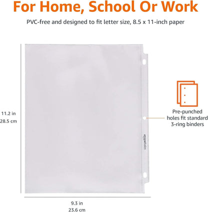 Amazon Basics Sheet Protectors for 3 Ring Binder, Heavyweight, Polypropylene, 8.5 x 11 Inch, 100-Pack, Clear