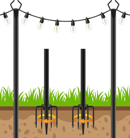 6 Pack String Light Poles, Outdoor String Light Pole 10 ft Forked Metal Light Pole with Adjustable Outdoor Light Stand, Deck, Backyard, Garden, Wedding, Rustproof and Sturdy with Hooks