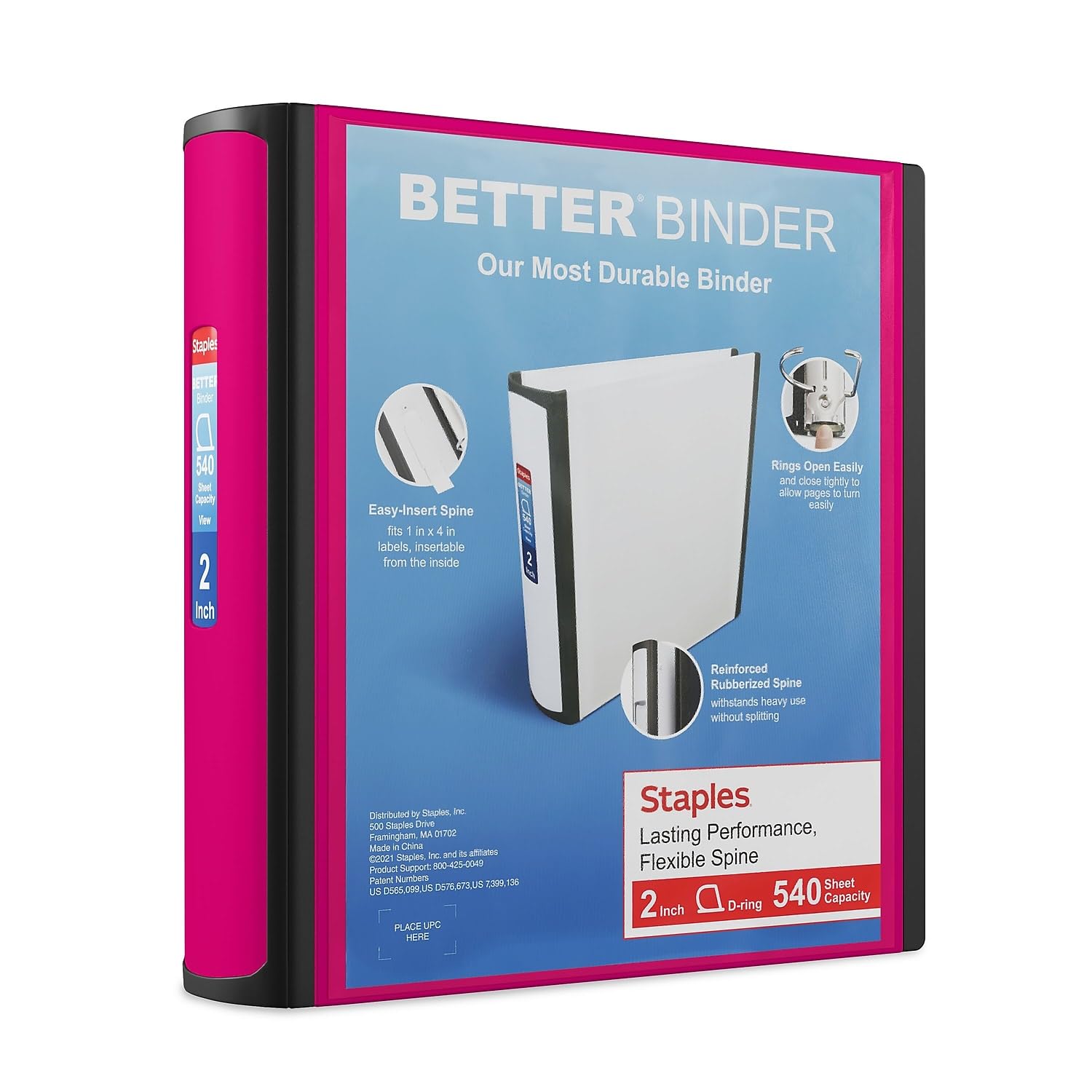 STAPLES 3 Inch BetterView Binder with D-Rings (Teal)
