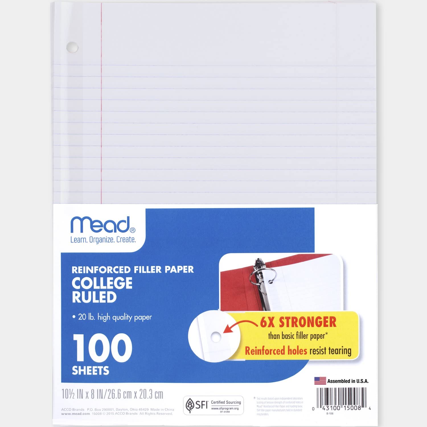 Mead Loose Leaf Paper, Notebook Paper, College Ruled Filler Paper, Standard, 8 x 10.5, 200 Sheets (15326)